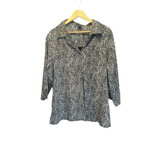 Elementz Black and White 3/4 Sleeve Notched Collar Blouse - Picture 1 of 8